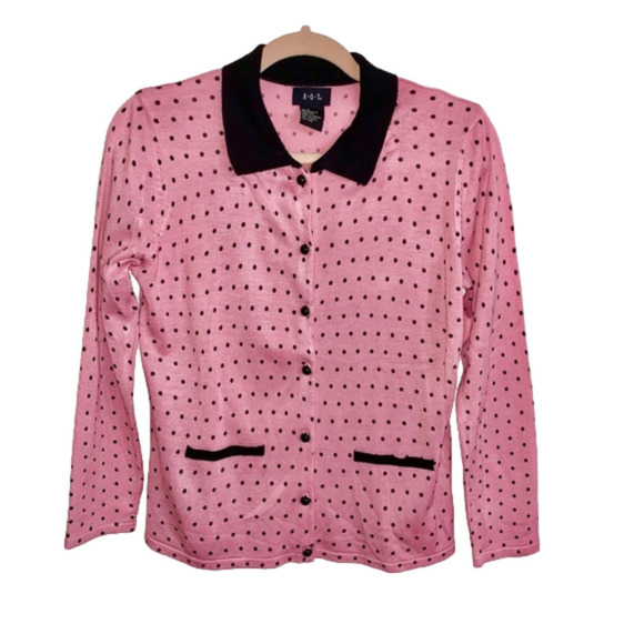 RQT Cardigan Pink Black Polka Dot Vintage Small - Picture 2 of 6